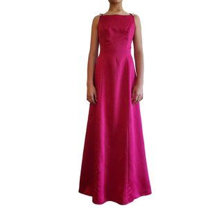 Vintage 90s Y2K Watters and Watters Fuscia Satin Boat Neckline Bridesmaid Dress